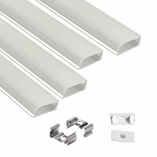 ALUMINUM RECTANGULAR SURFACE LED 1 METER PROFILE CHANNELS WITH DIFFUSED COVER, END CAPS AND MOUNTING CLIPS FOR LED STRIP LIGHT