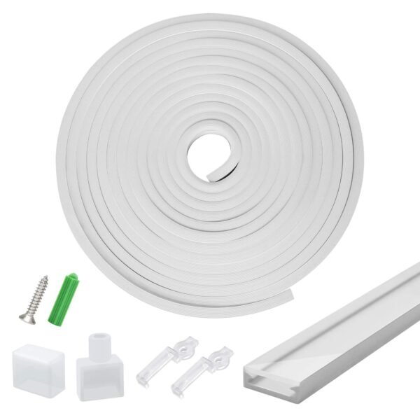FLEXIBLE LED CHANNEL WITH MILKY WHITE COVER LENS, BENDABLE 360 DEGREE PROFILE HOUSING DIFFUSER FOR STRIP LIGHT
